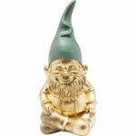Deco Figurine Gnome Sitting Gold Green 19cm