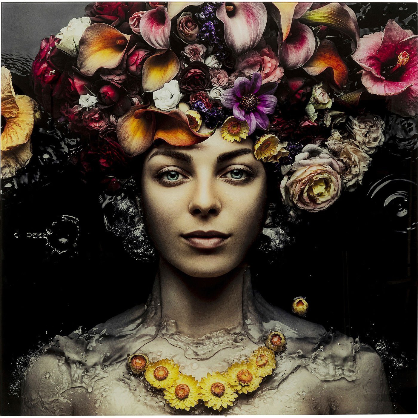 KARE-65022-1400x1400 Glass Picture Flower Art Lady 120x120cm - Image 1